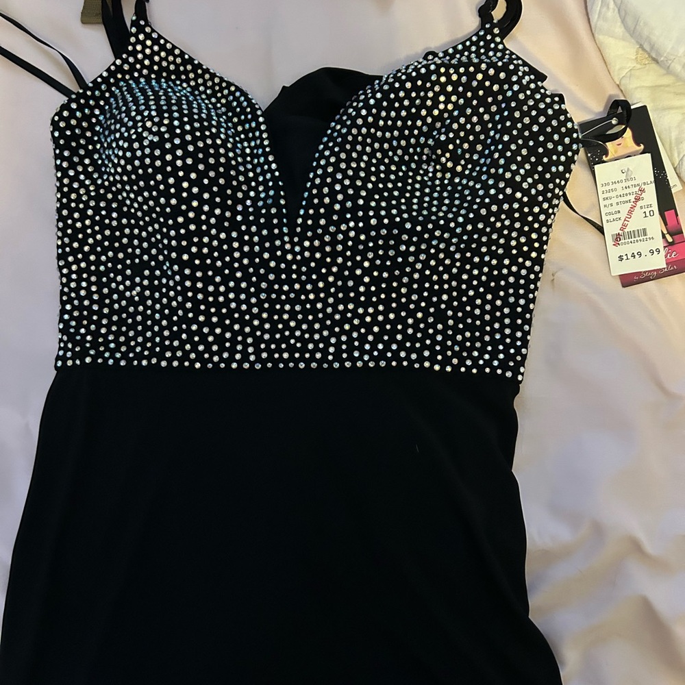 Elegant Black and Silver Studded Prom Dress